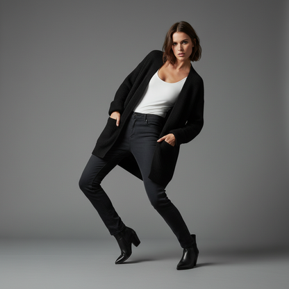 Elegant Black Cardigan | Women's Long Cardigan Sweater